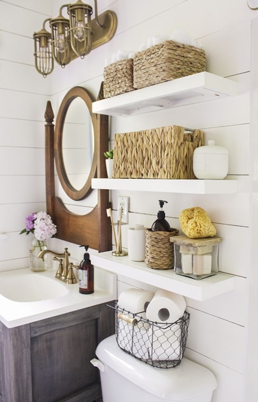 Bathroom Vanity Double Wood Open Shelving with Vessel Sinks spa style