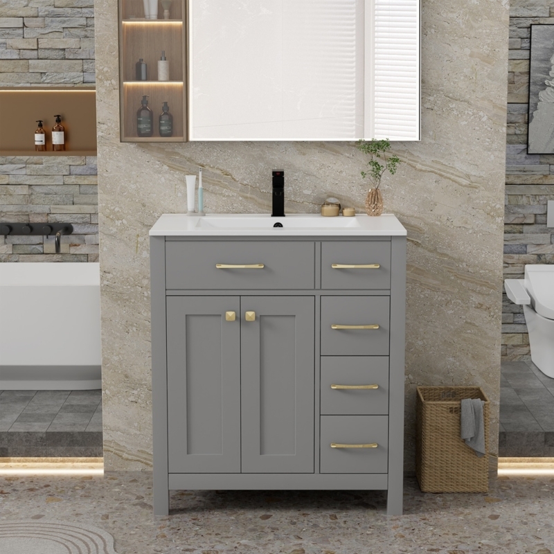 Bathroom Vanity Floating Design Integrated Sink Matte Black Hardware