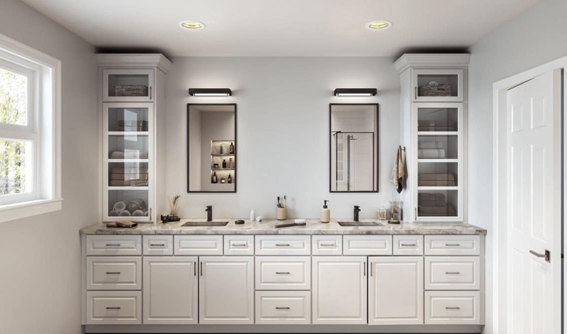 Bathroom Vanity Scandinavian White Marble Top with Floating Wood Shelves