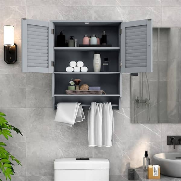 Bathroom Wall Cabinet Gray Louvered Doors Over The Toilet Design