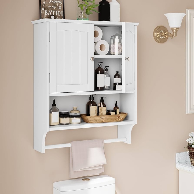 Bathroom Wall Cabinet with Built-In Towel Rack over the Toilet Storage