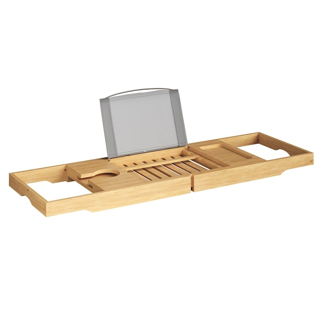 Bathtub Caddy Bamboo Extending Arms Wood Bath Storage Tray
