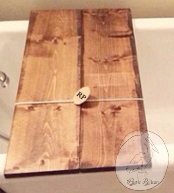 Bathtub Caddy Reclaimed Wood Look Distressed Farmhouse Tray Styling