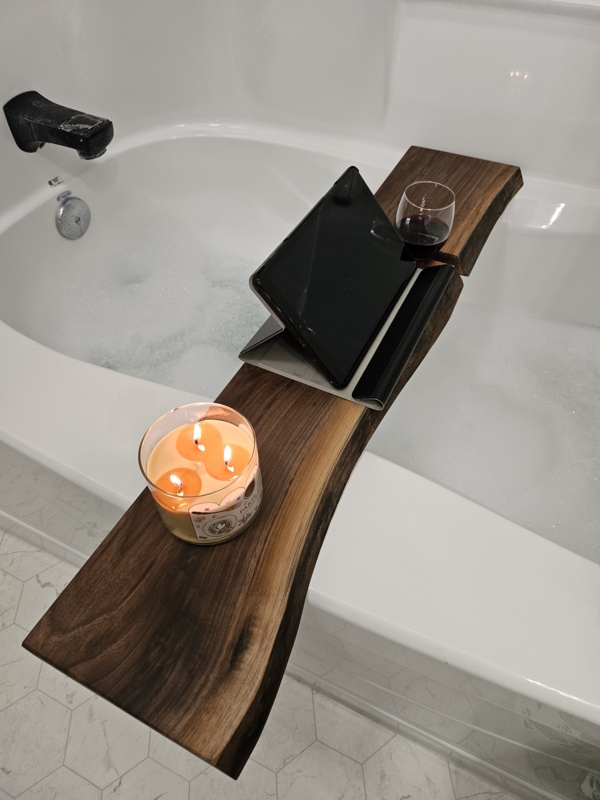 Bathtub Caddy with Organic Live Edge for Earthy Bathroom Styling