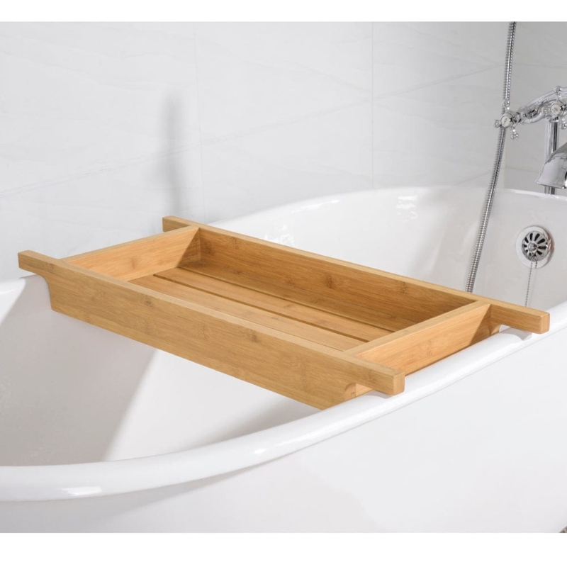 Bathtub Caddy with Slatted Teak Design for Natural Wood Bathtub Concepts