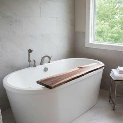 Bathtub Tray Live Edge Organic Shape Satin Rustic Wooden Bath Decor