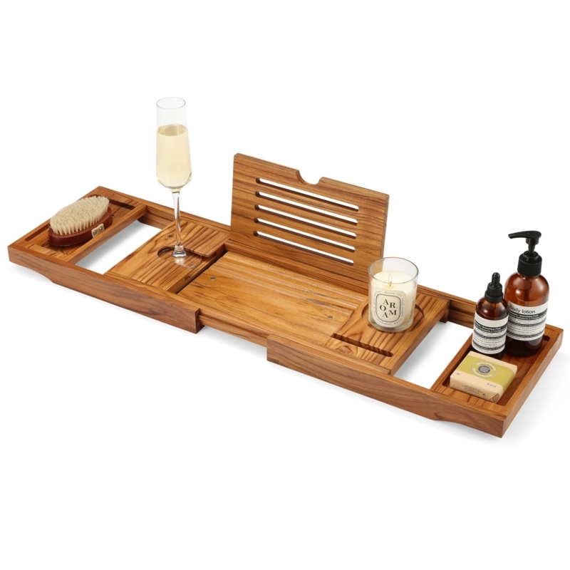 Bathtub Tray with Expandable Wood Design for Modern Teak Bathtub Styling