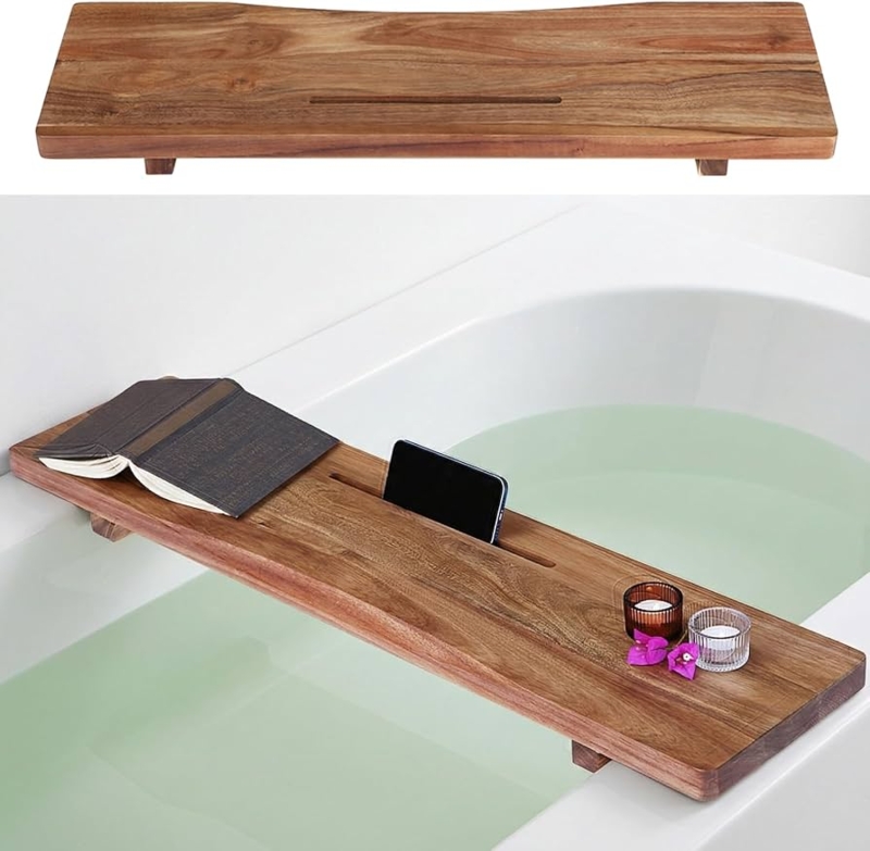 Bathtub Tray with Integrated Slots for Zen Bathroom Self Care Setup