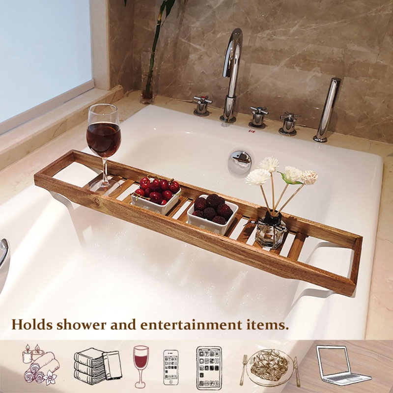 Bathtub Tray with Slatted Design for Minimalist Bathtub Decor