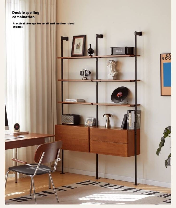 Bauhaus Wall Mounted Bookshelf 6 Tier Teak Wood Metal