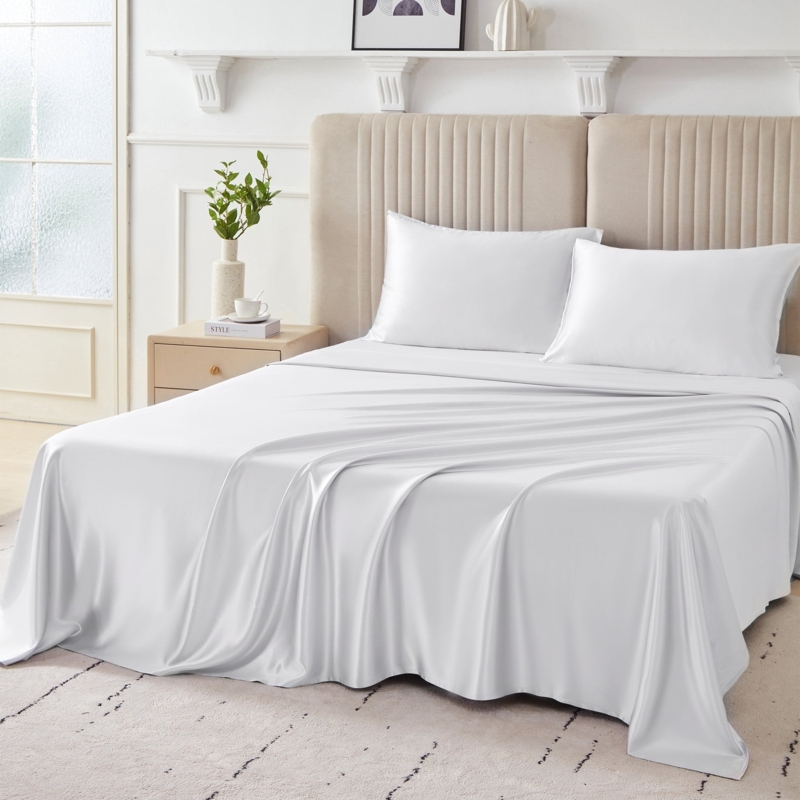 Bed Sheet Set 22 Momme High Luster Luxury White Silk Bedding Set