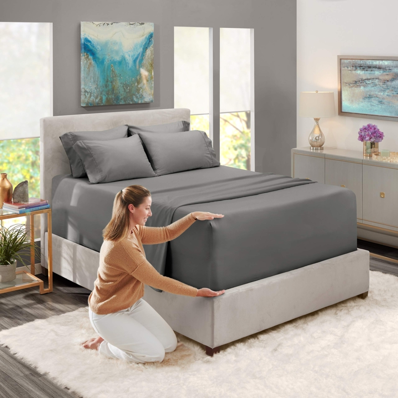 Bed Sheet Set 6 Piece Deep Pocket, Solid Color Matte Linen