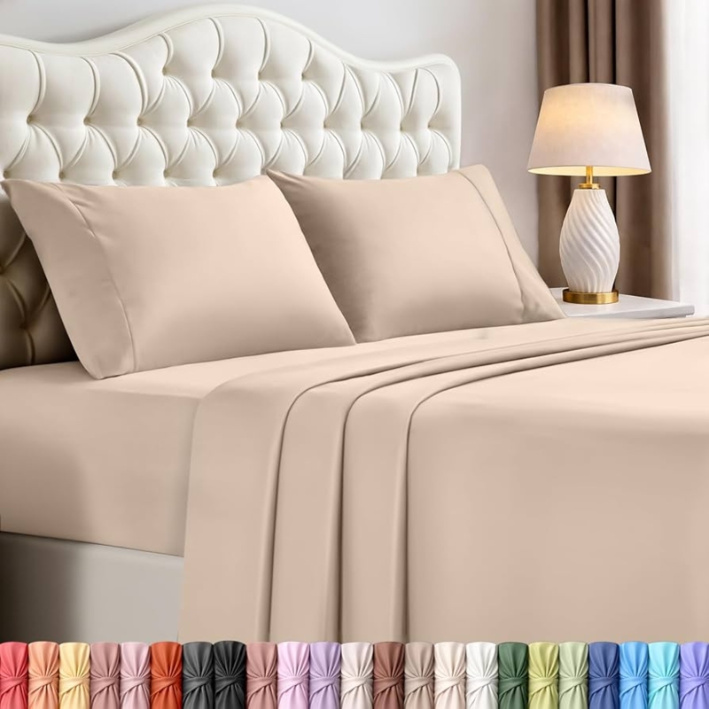 Bed Sheet Set Beige Microfiber Solid Pattern Cozy Microfiber Sheet Set
