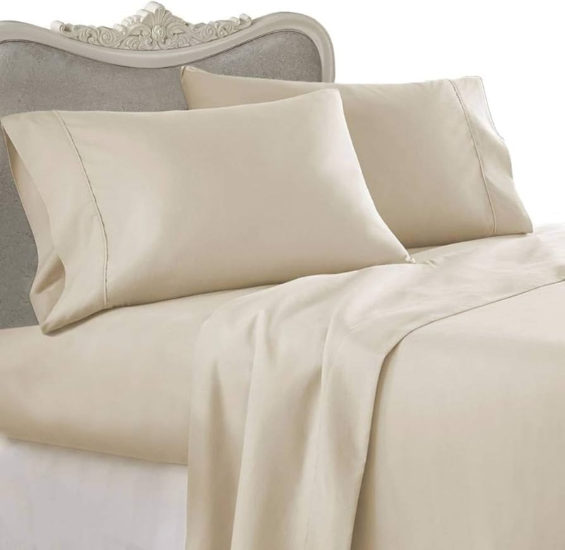 Bed Sheet Set Beige Sateen Weave 1000 Thread Count Smooth