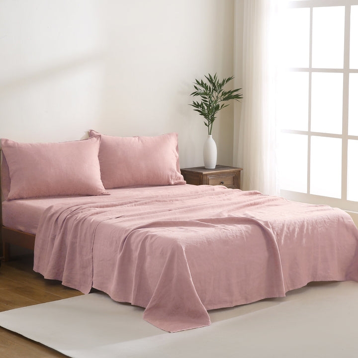 Bed Sheet Set Blush Pink Linen Like Lived In Look Cozy Linen Styling
