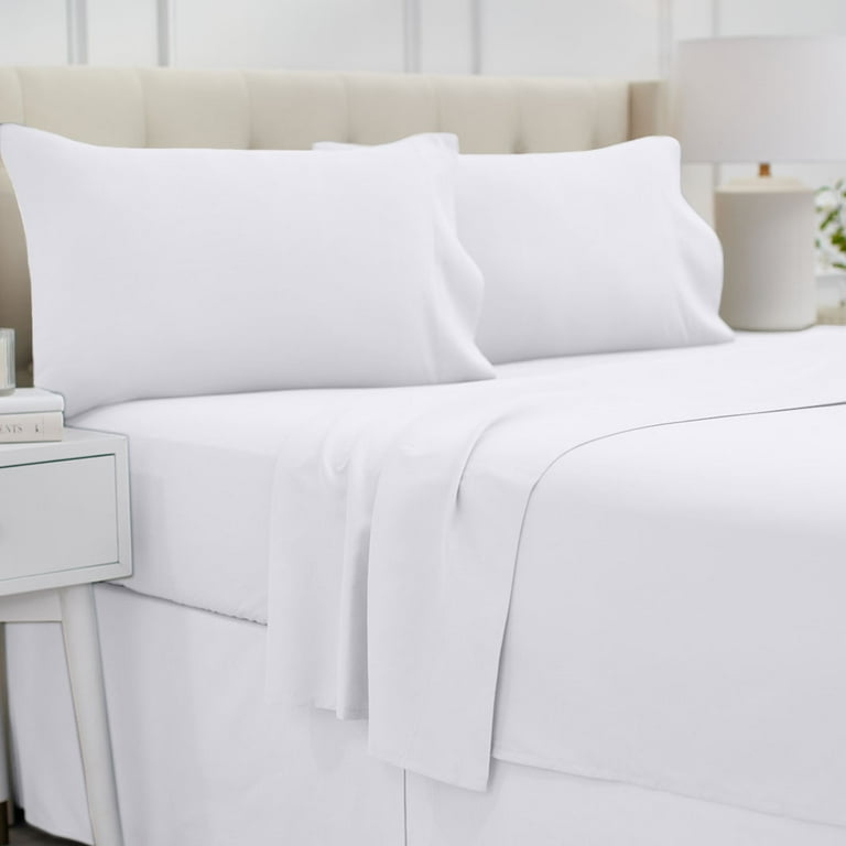 Bed Sheet Set Bright White Deep Pocket Microfiber Crisp Linens