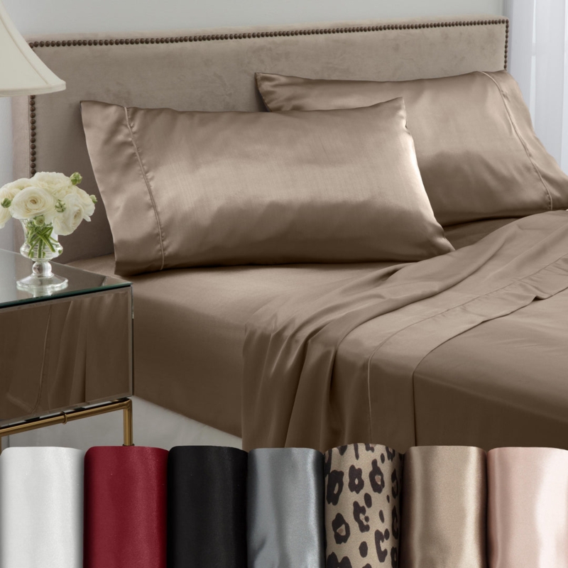 Bed Sheet Set Champagne Metallic Tone Satin Champagne Satin Sheet Set