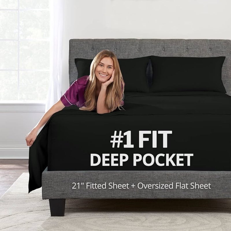 Bed Sheet Set, Charcoal Gray Tone in a Complete Folded Stack.