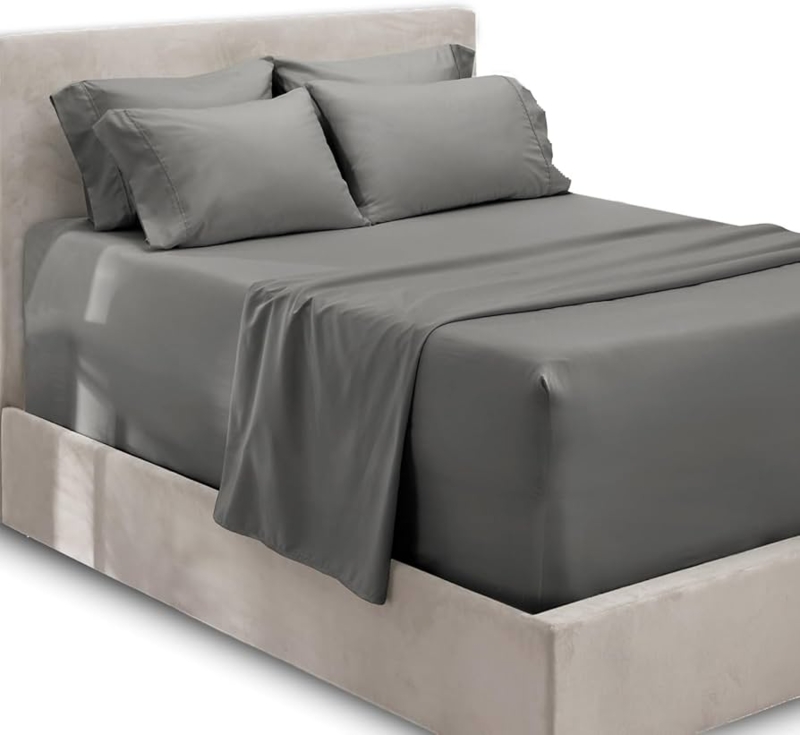 Bed Sheet Set Charcoal Grey Deep Pocket, Smooth Matte Finish