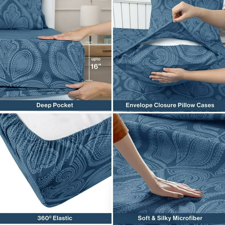 Bed Sheet Set Chunky Knit Throw Navy Blue Deep Pockets