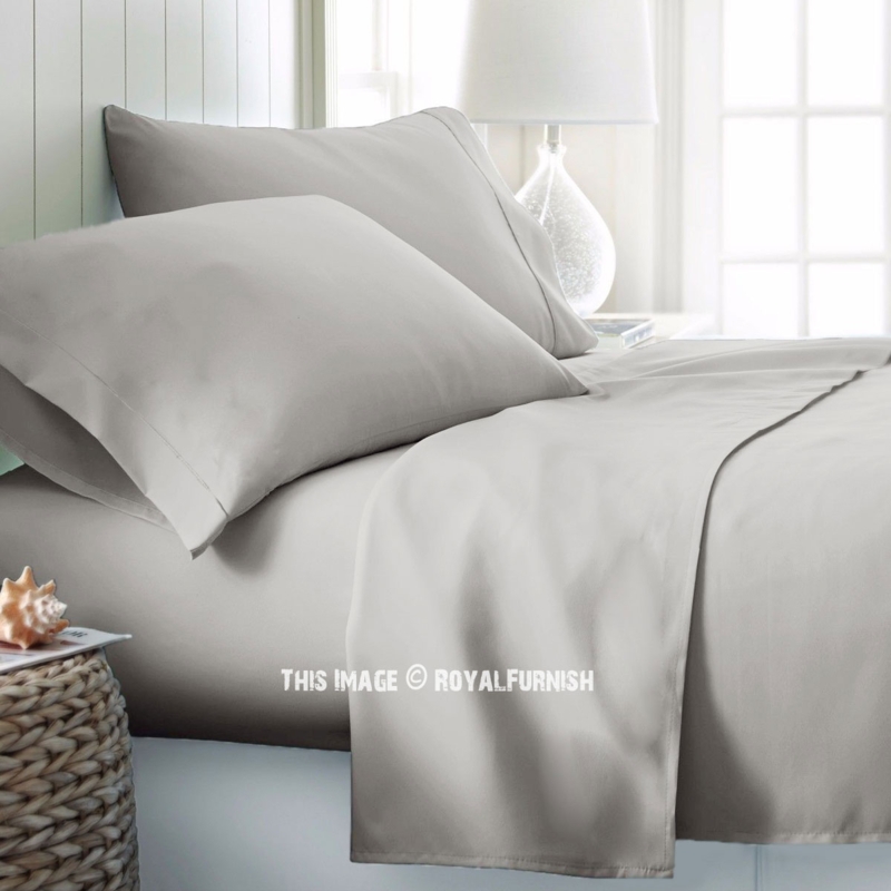 Bed Sheet Set Cool Grey Tone Cotton Linen Look Minimalist Bedroom