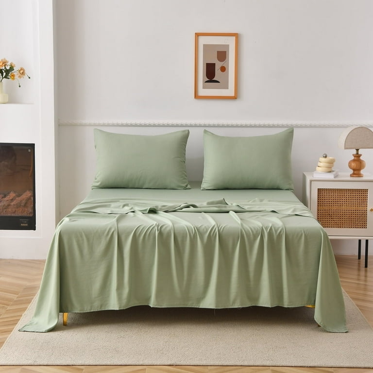 Bed Sheet Set Cotton Blend Matte Finish Soft Light Green Sheet Set