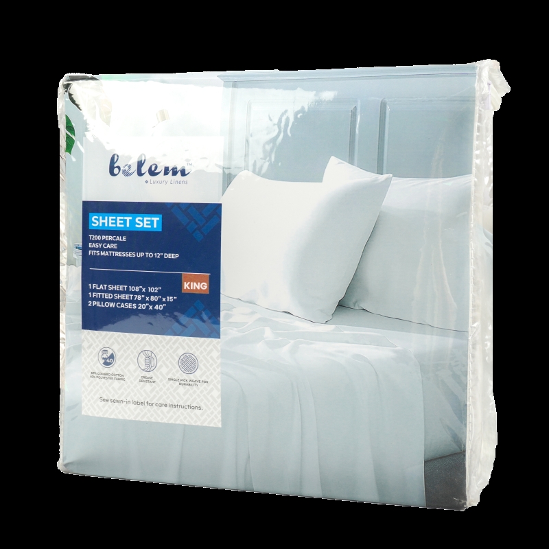 Bed Sheet Set Crisp White Percale Sheet Set with Matte Appearance