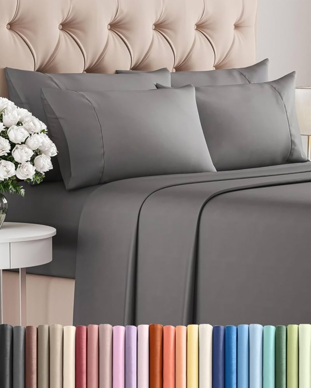 Bed Sheet Set Crisp White Smooth Drape Luxury Cooling Bedding