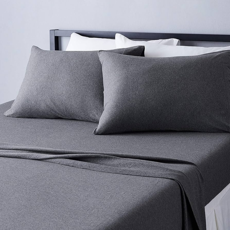 Bed Sheet Set Dark Gray Jersey Knit Cozy Charcoal Linens