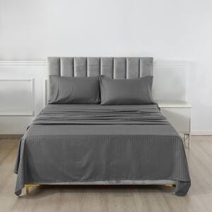 Bed Sheet Set Dark Gray Pinstripe Brushed Fabric Tailored Bedding