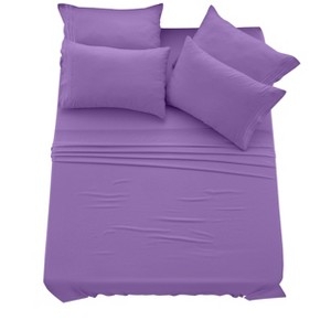 Bed Sheet Set Deep Purple Brushed Microfiber Embroidered