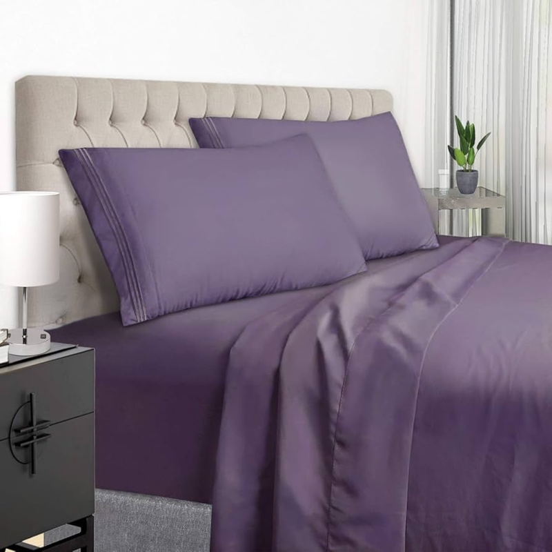 Bed Sheet Set Deep Purple Matte Microfiber Deep Pocket