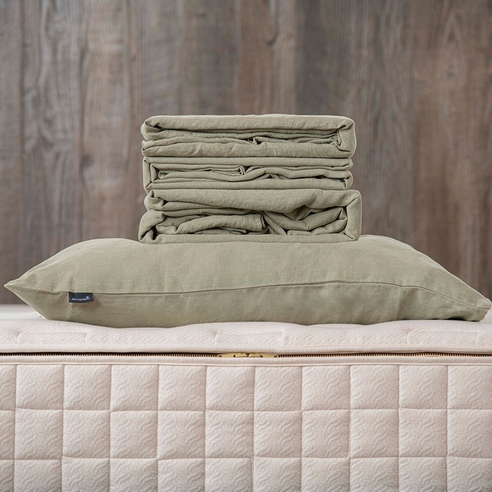 Bed Sheet Set Forest Green Slub Texture Linen Style Earthy Bedroom Aesthetic