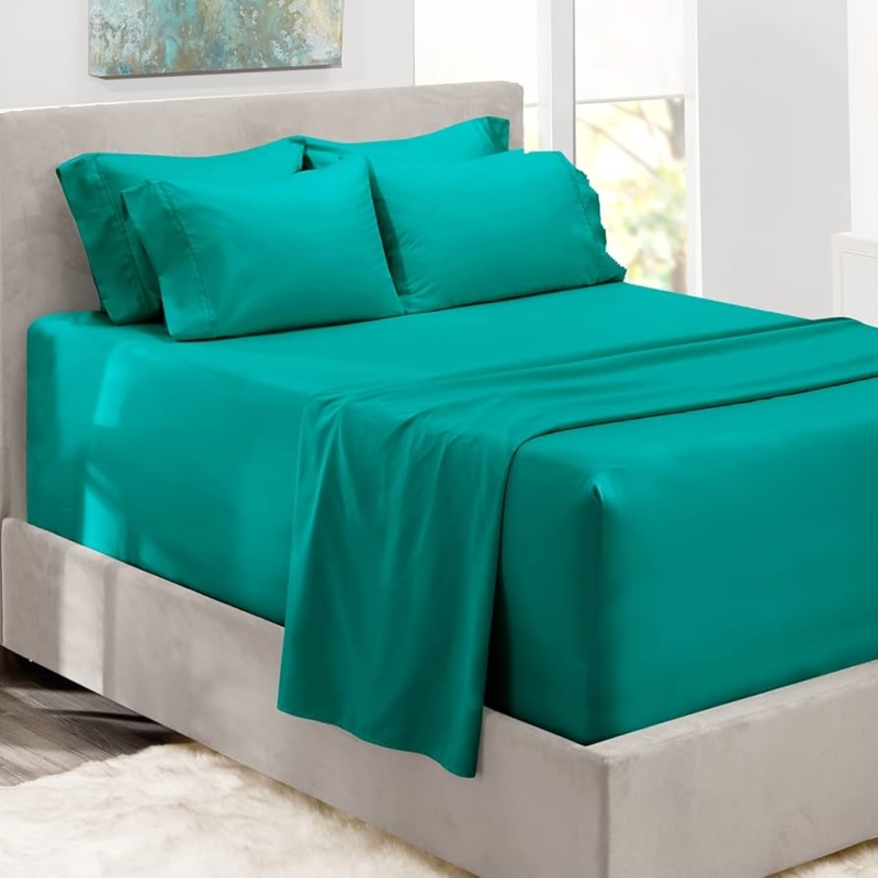 Bed Sheet Set in Vibrant Teal, Deep Pocket Matte Finish Styling