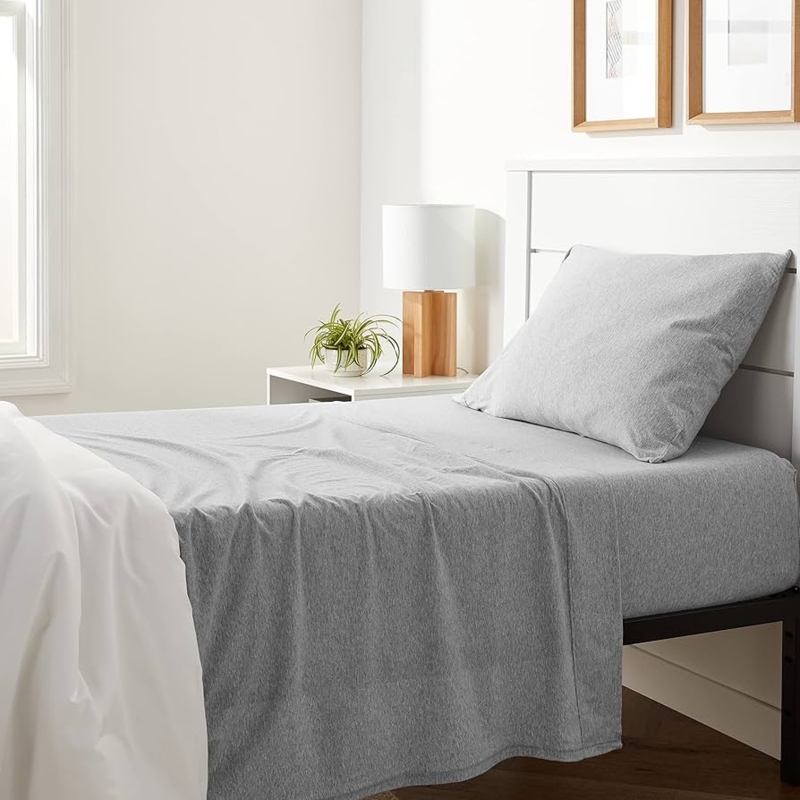Bed Sheet Set Light Gray Heathered Jersey Knit Soft Bedding