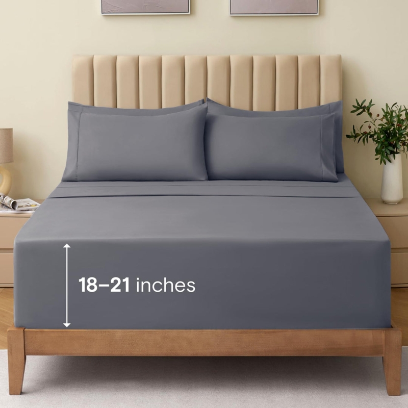 Bed Sheet Set Light Grey Monochromatic Layering Luxury Hotel Style