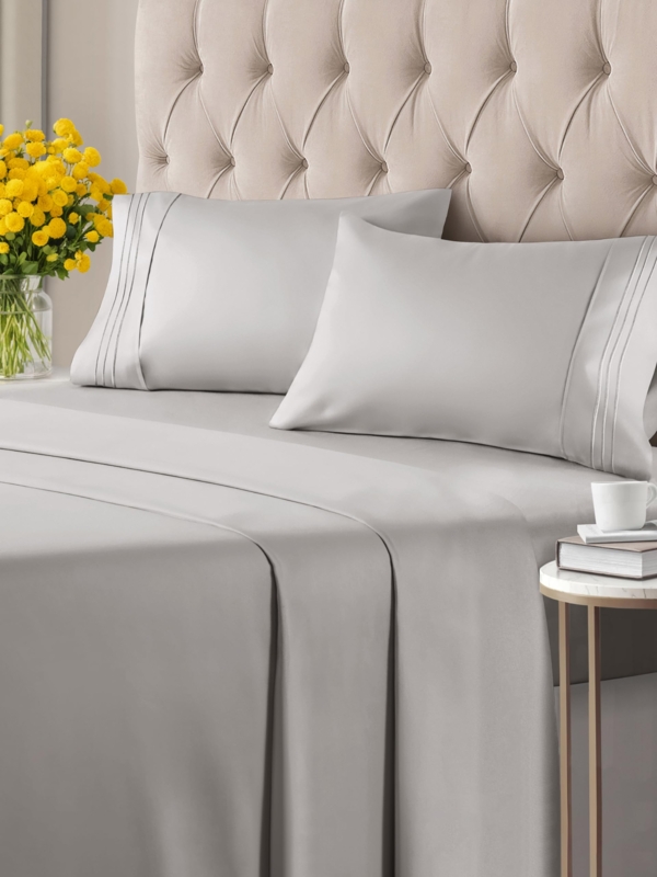 Bed Sheet Set Light Grey Monochromatic Look Deep Pockets Calm Bedding