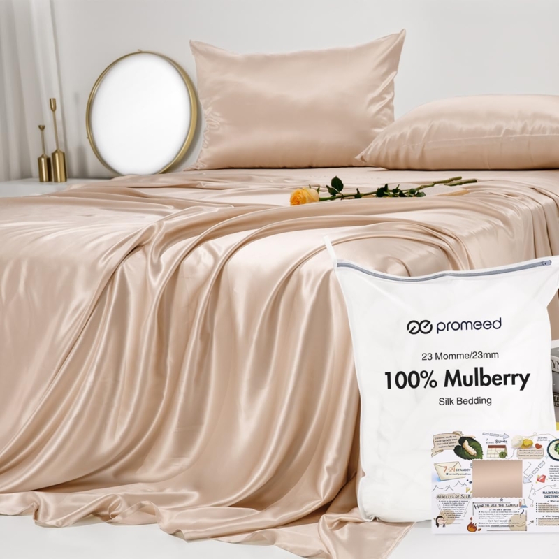 Bed Sheet Set Lustrous Champagne Silk-Like Luxurious Silk Bedding Ideas