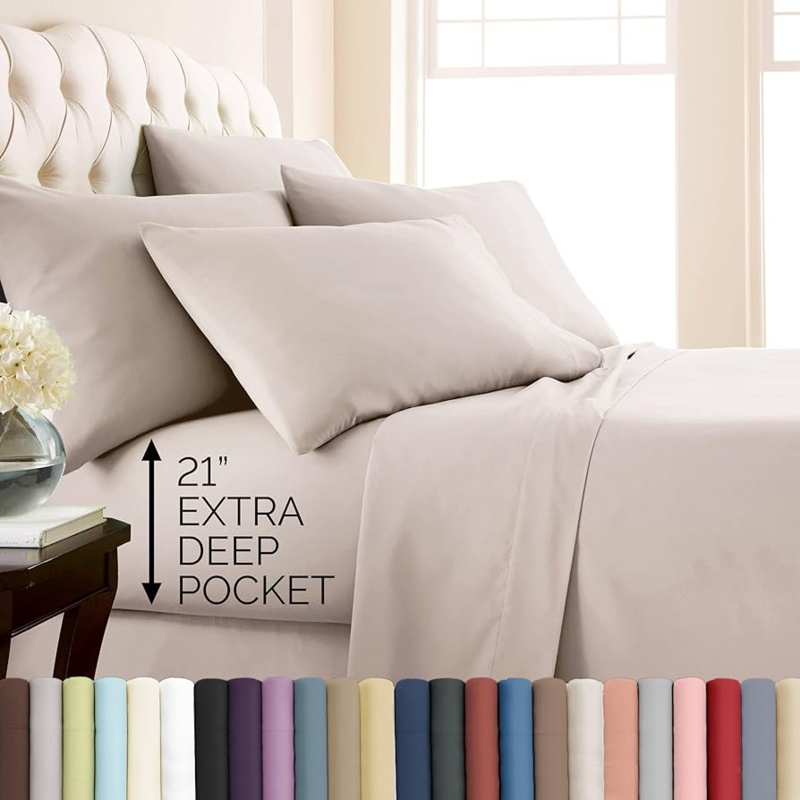 Bed Sheet Set Monochromatic Beige, Bone Colored Microfiber Sheets