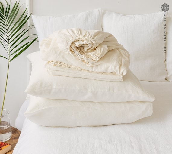 Bed Sheet Set Off-White Organic Linen Texture Natural Finish