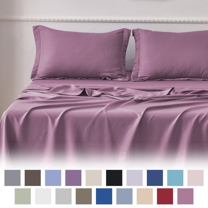 Bed Sheet Set Rich Grape Hue Solid Deep Purple Minimalist