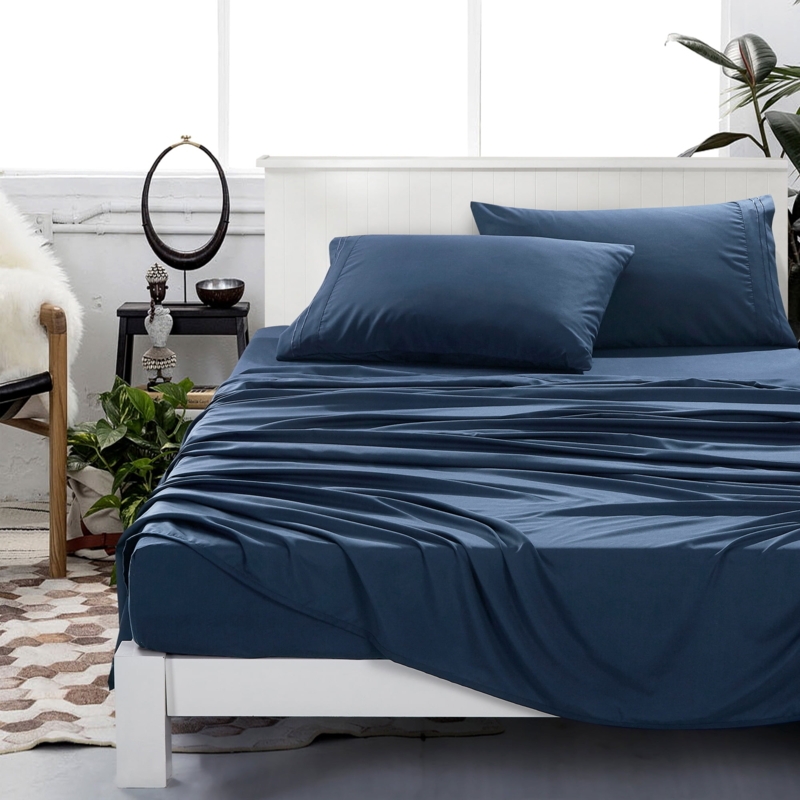 Bed Sheet Set, Rich Navy Pigment, Matte Finish, Moody Style.