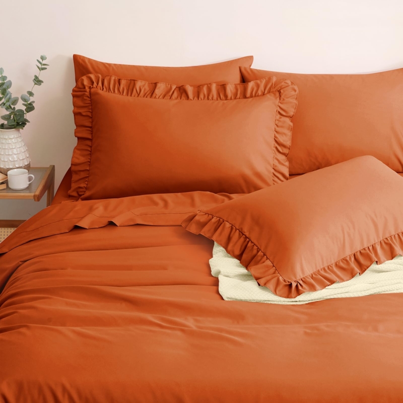 Bed Sheet Set Ruffled Edges Shabby Chic Ruffled Sheets Wood Toned