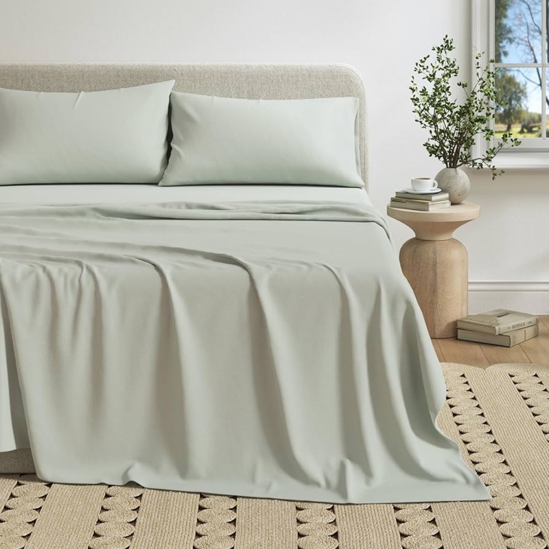 Bed Sheet Set Sage Green Heathered Melange Jersey Knit Cozy