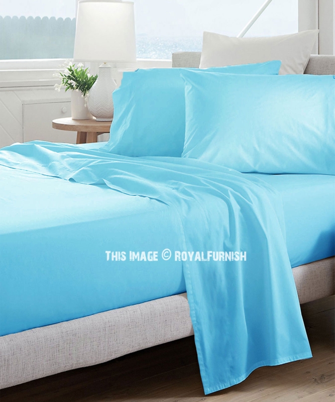 Bed Sheet Set Serene Baby Blue Cotton Matte Simple Style