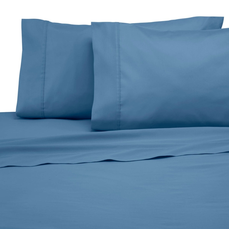Bed Sheet Set: Shadow Blue with Tailored Topstitched Hem, Matte Finish