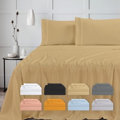 Bed Sheet Set: Shimmering Gold Color with Luxurious Satin Sheen.
