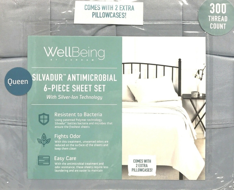 Bed Sheet Set Slate Blue Queen Six Piece Antimicrobial Smooth