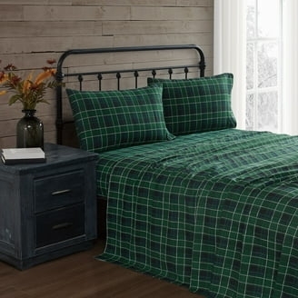 Bed Sheet Set Tartan Plaid Flannel Texture Navy Blue Green Rustic Bedding