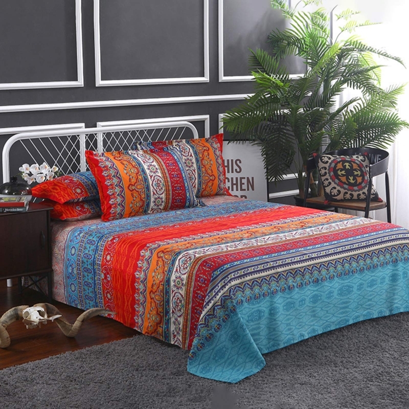 Bed Sheet Set Teal Orange Bold Geometric Stripes Bohemian Tribal Bedding